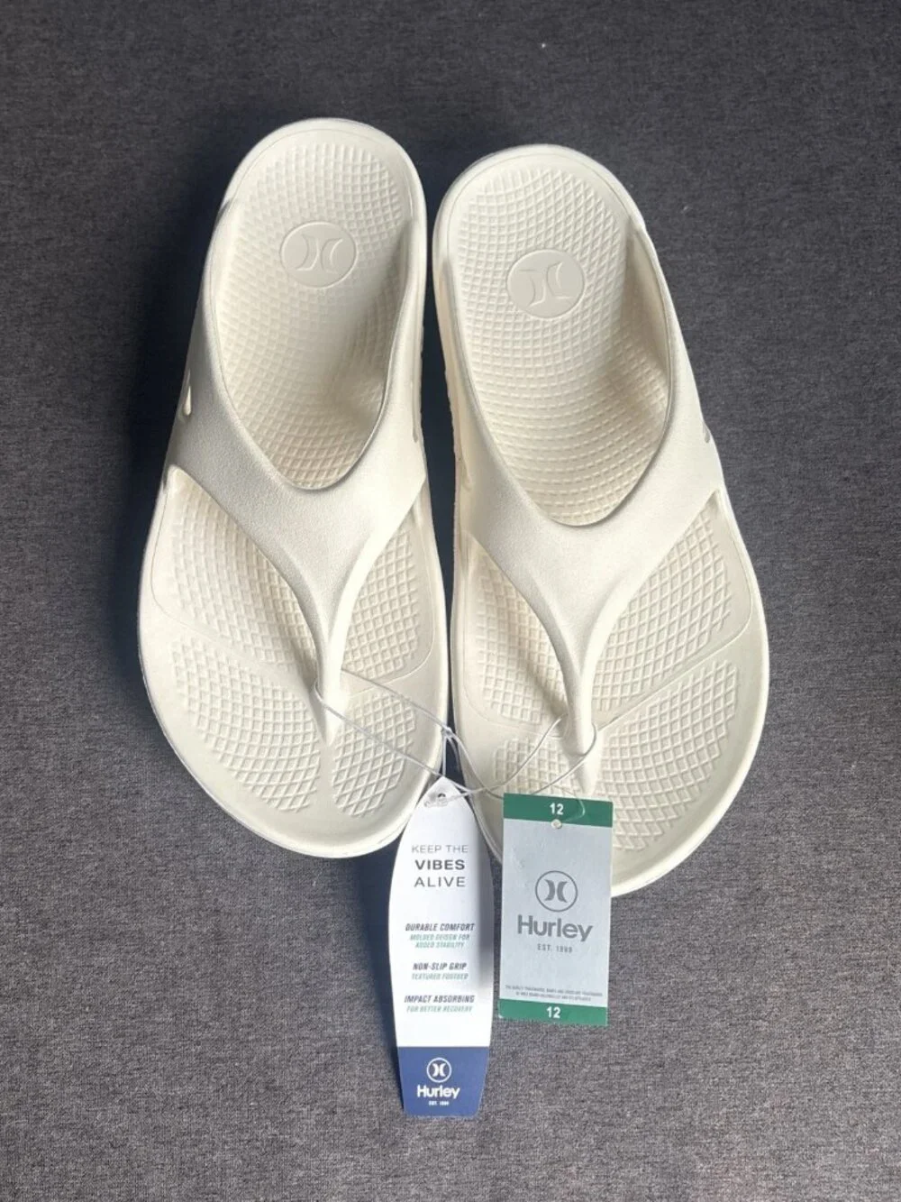 Hurley Men's Injection Flip-Flop Size 12 Cream New With Tags Summer Beach Sandal